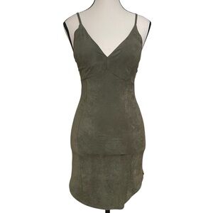 Faux Suede Privy Green Spaghetti Crisscross Strap Mini Slip‎ Dress Sz. S